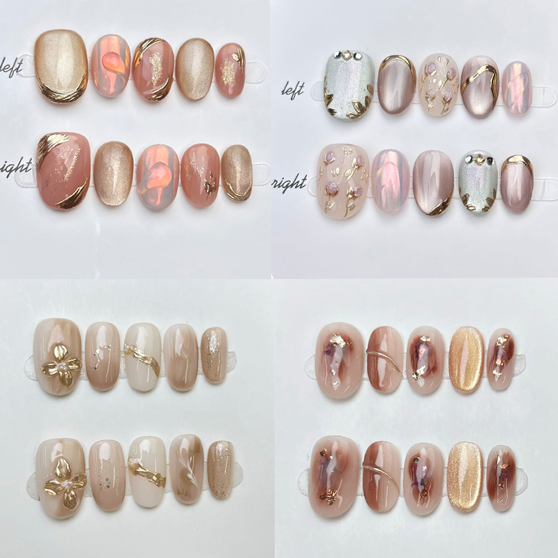 Nail Art Pink Cat Eye - 10pcs Handmade Press On Nails Cat