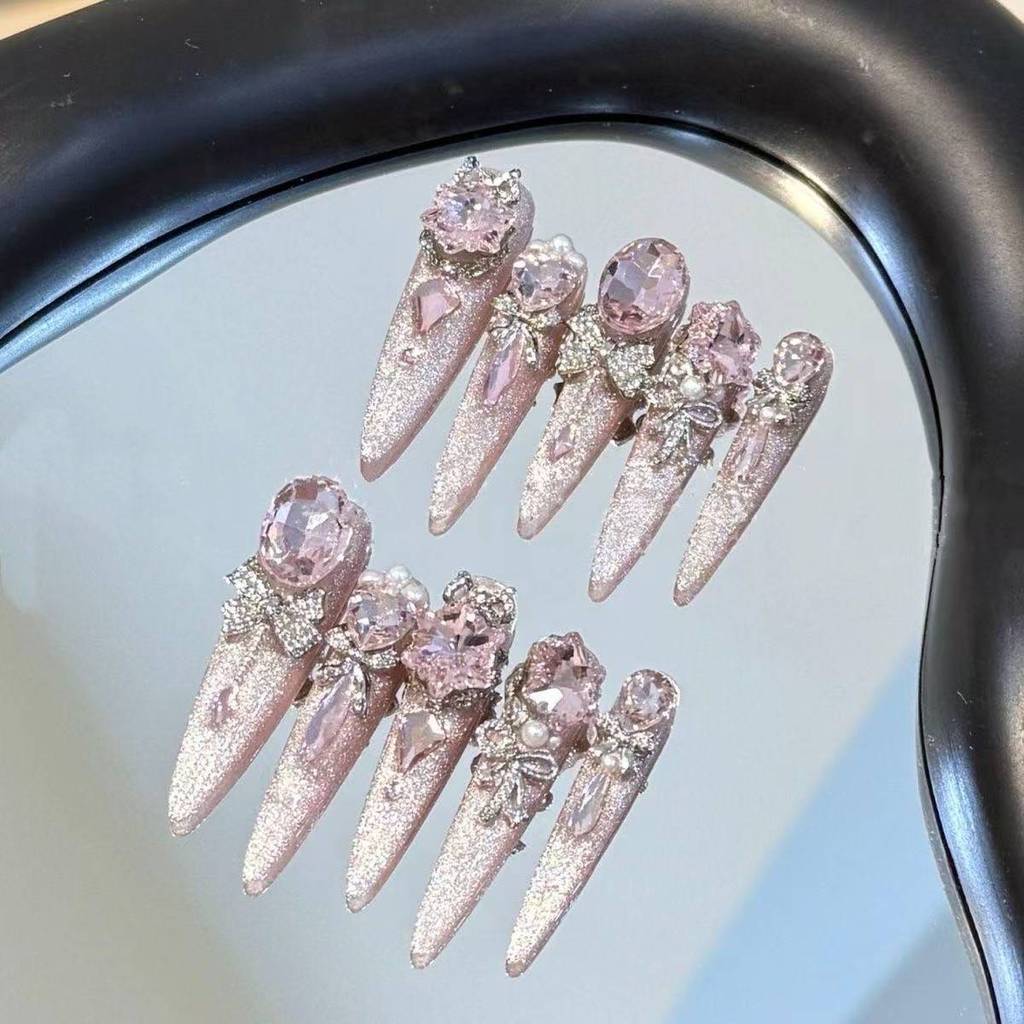 Nail Art Pink Cat Eye - Luxury Cat Eye Handmade Press On