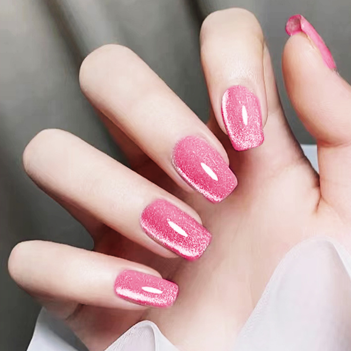 Nail Art Pink Cat Eye - 24pcs/set short square fake nails cat