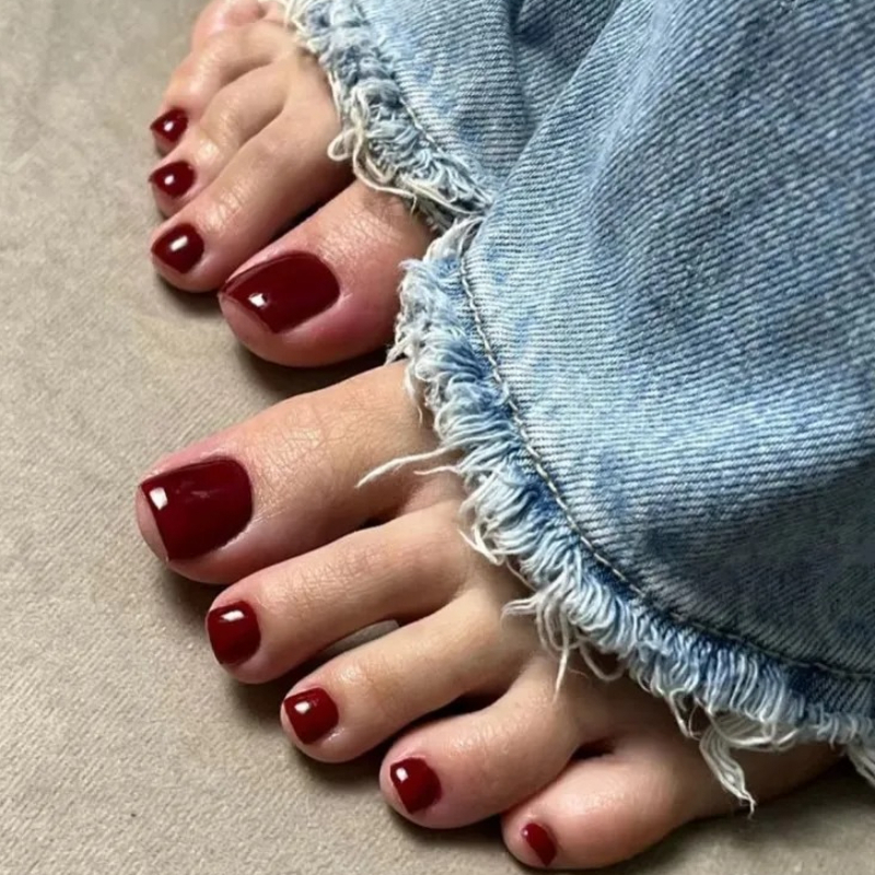 Nail Art Pink Cat Eye - Simple Wine Red Solid Color False