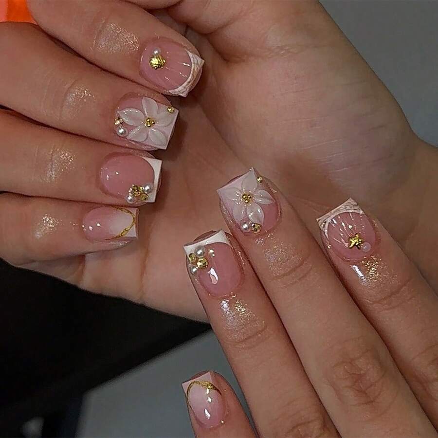 Nail Art Elegan - 24pcs Short Square Nail Stickers, Minimalist