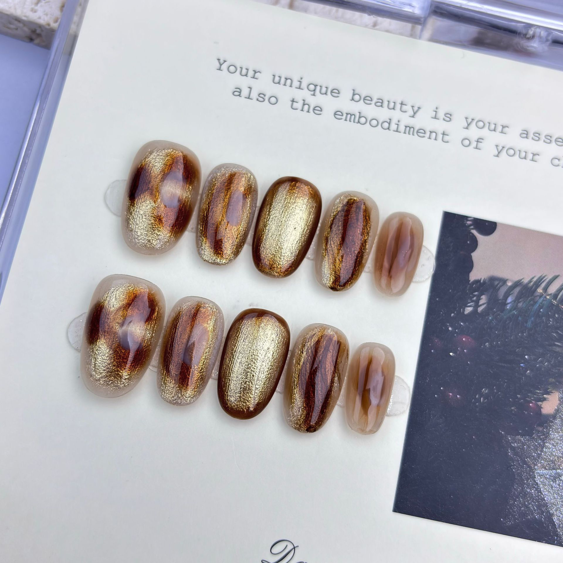 10pcs Handmade Press On Nails  - Nail Art Pink Cat Eye reseña y precio