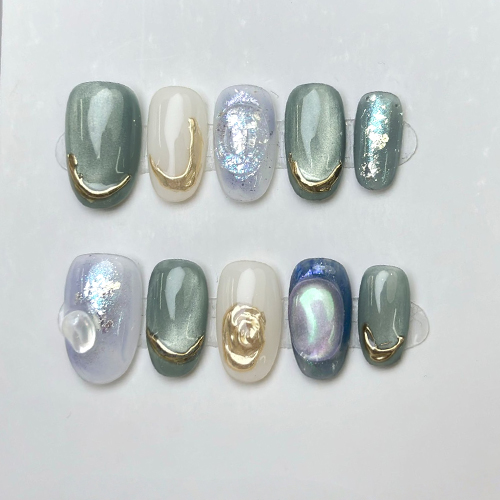 10pcs Handmade Press On Nails  - Nail Art Pink Cat Eye reseña y precio