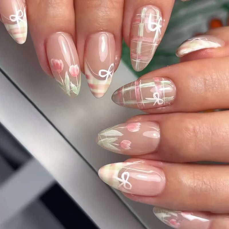 24pcs Bow False Nails Sets Pre - Nail Art Valentines Day reseña y precio