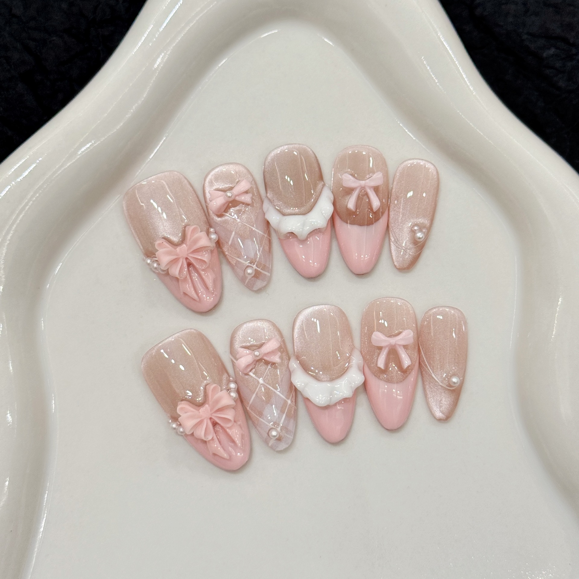 10pcs Handmade Press on Nails  - Nail Art Pink Cat Eye reseña y precio