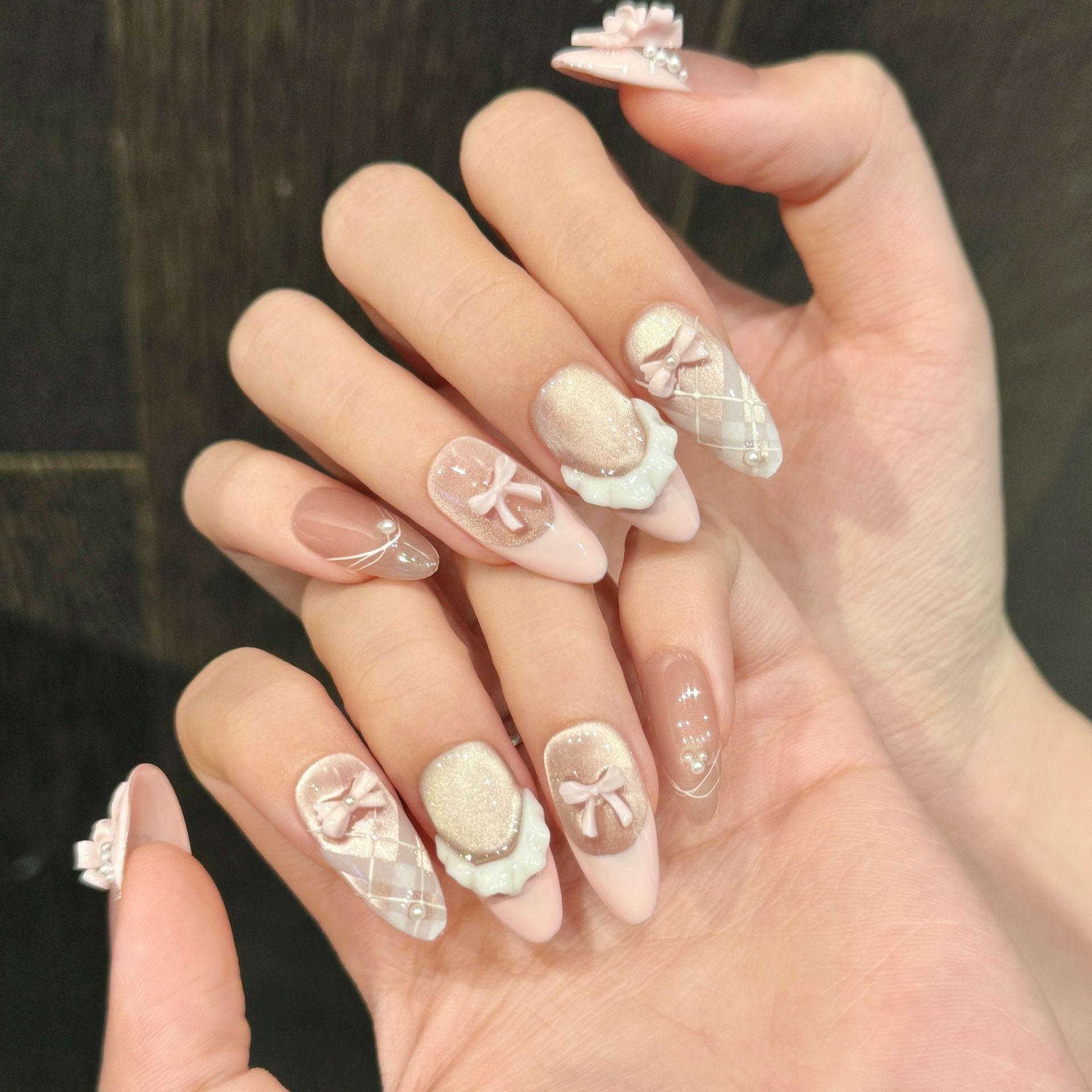 10pcs Handmade Press on Nails  - Nail Art Pink Cat Eye reseña y precio