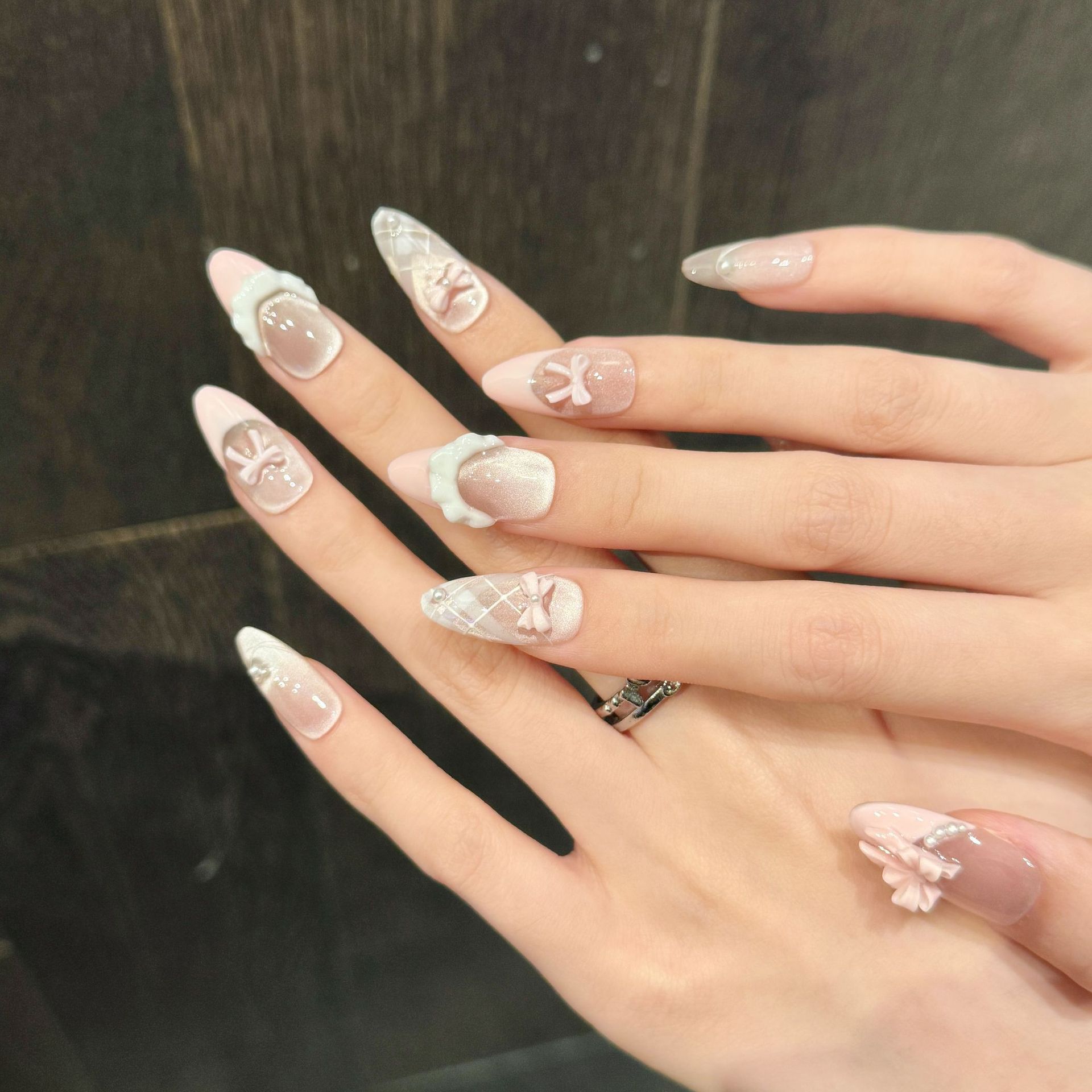 10pcs Handmade Press on Nails  - Nail Art Pink Cat Eye reseña y precio