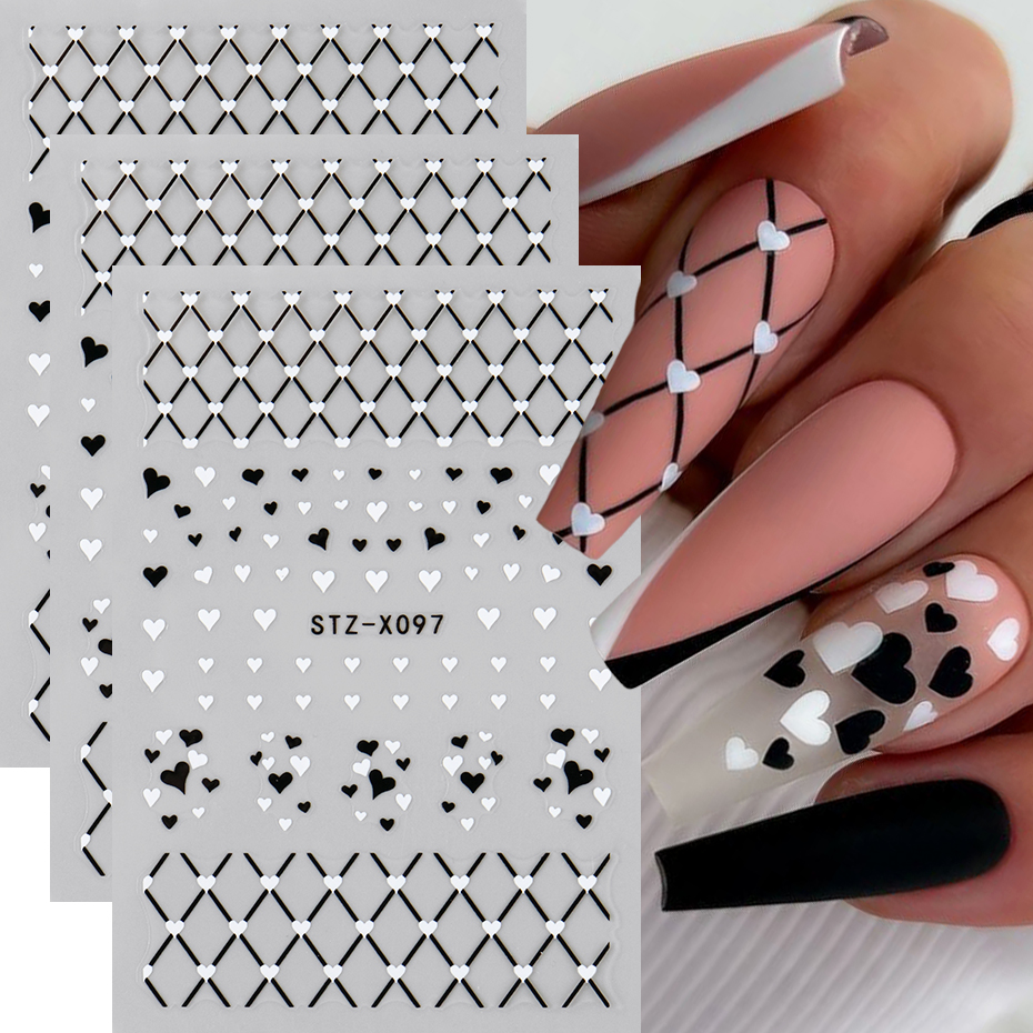 2/3pcs Black White Love Heart  - Nail Art Valentines Day reseña y precio