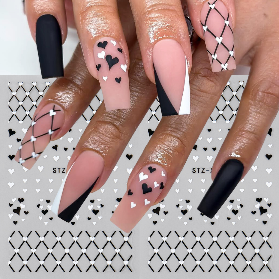 2/3pcs Black White Love Heart  - Nail Art Valentines Day reseña y precio