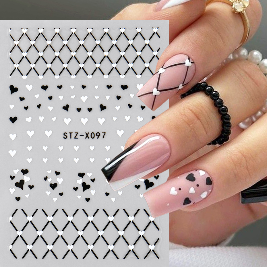 2/3pcs Black White Love Heart  - Nail Art Valentines Day reseña y precio