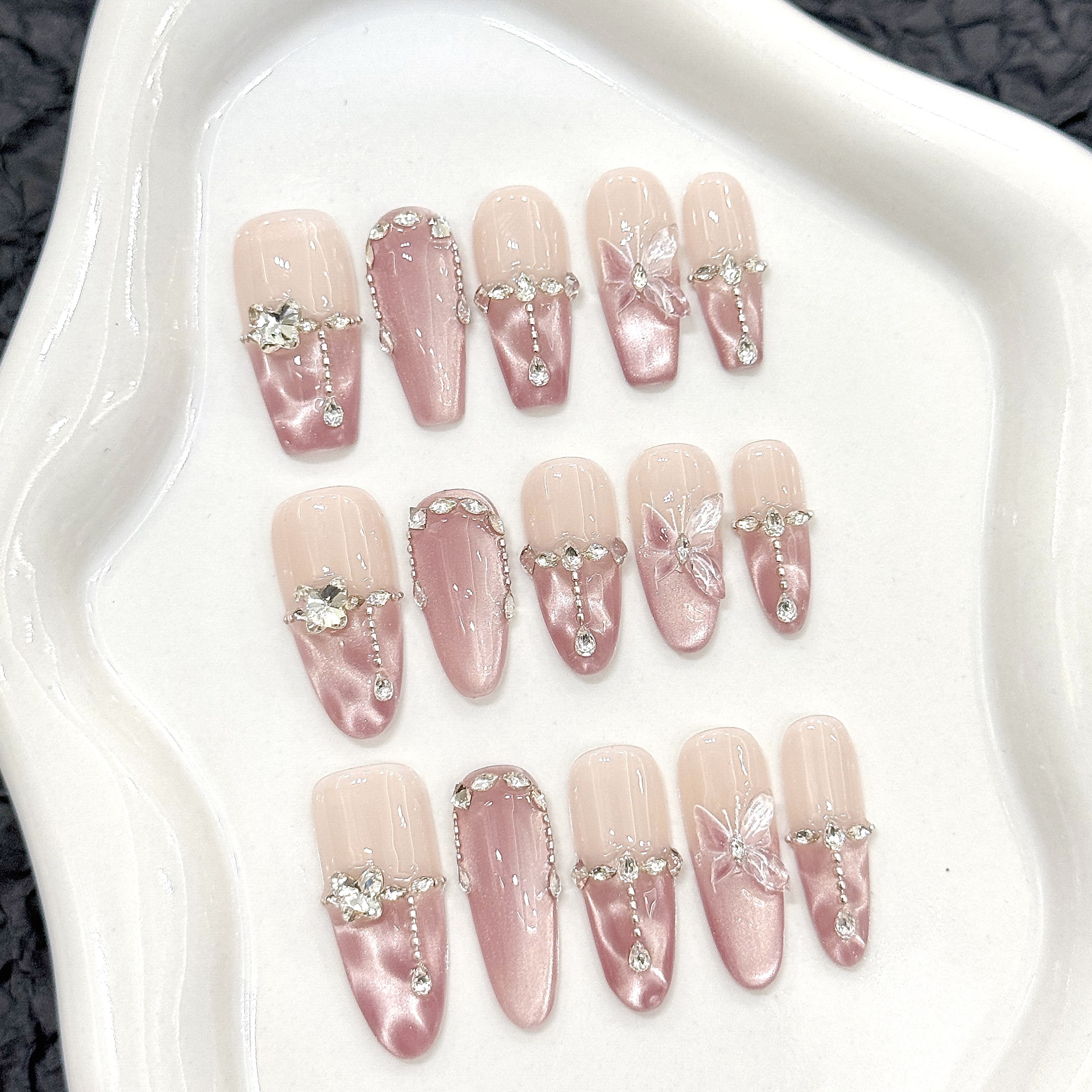 10pcs Handmade Press On Nails  - Nail Art Pink Cat Eye reseña y precio