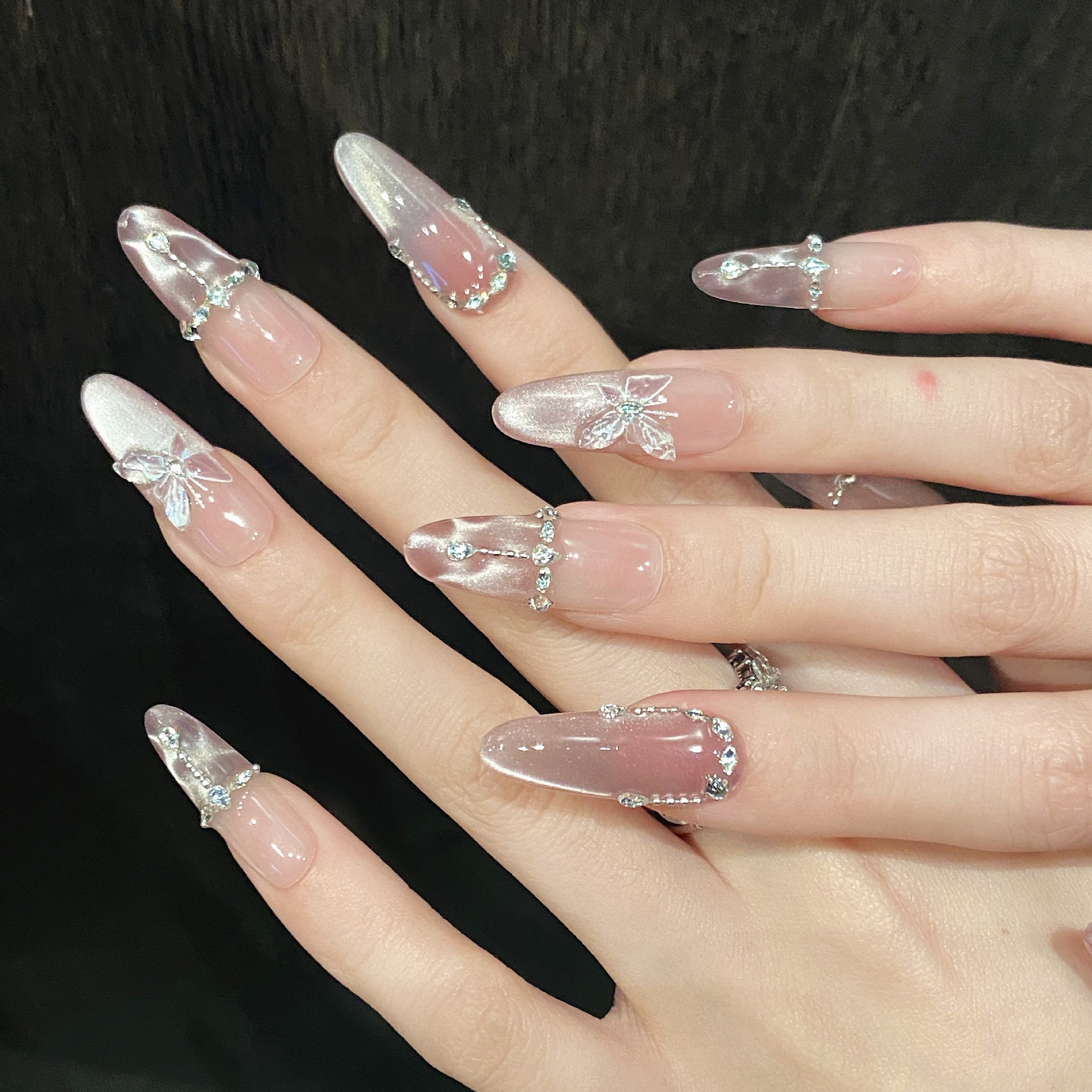 10pcs Handmade Press On Nails  - Nail Art Pink Cat Eye reseña y precio