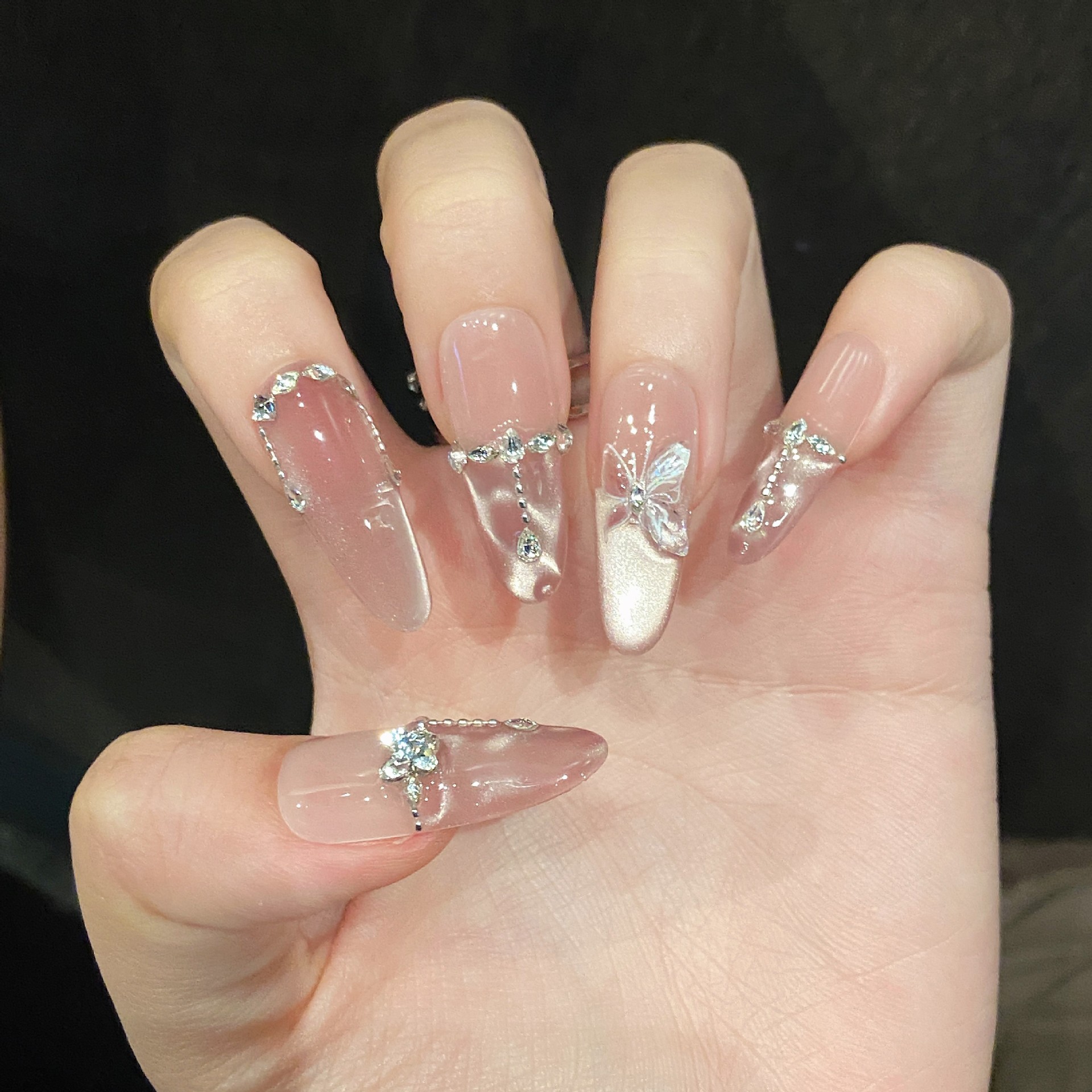 10pcs Handmade Press On Nails  - Nail Art Pink Cat Eye reseña y precio