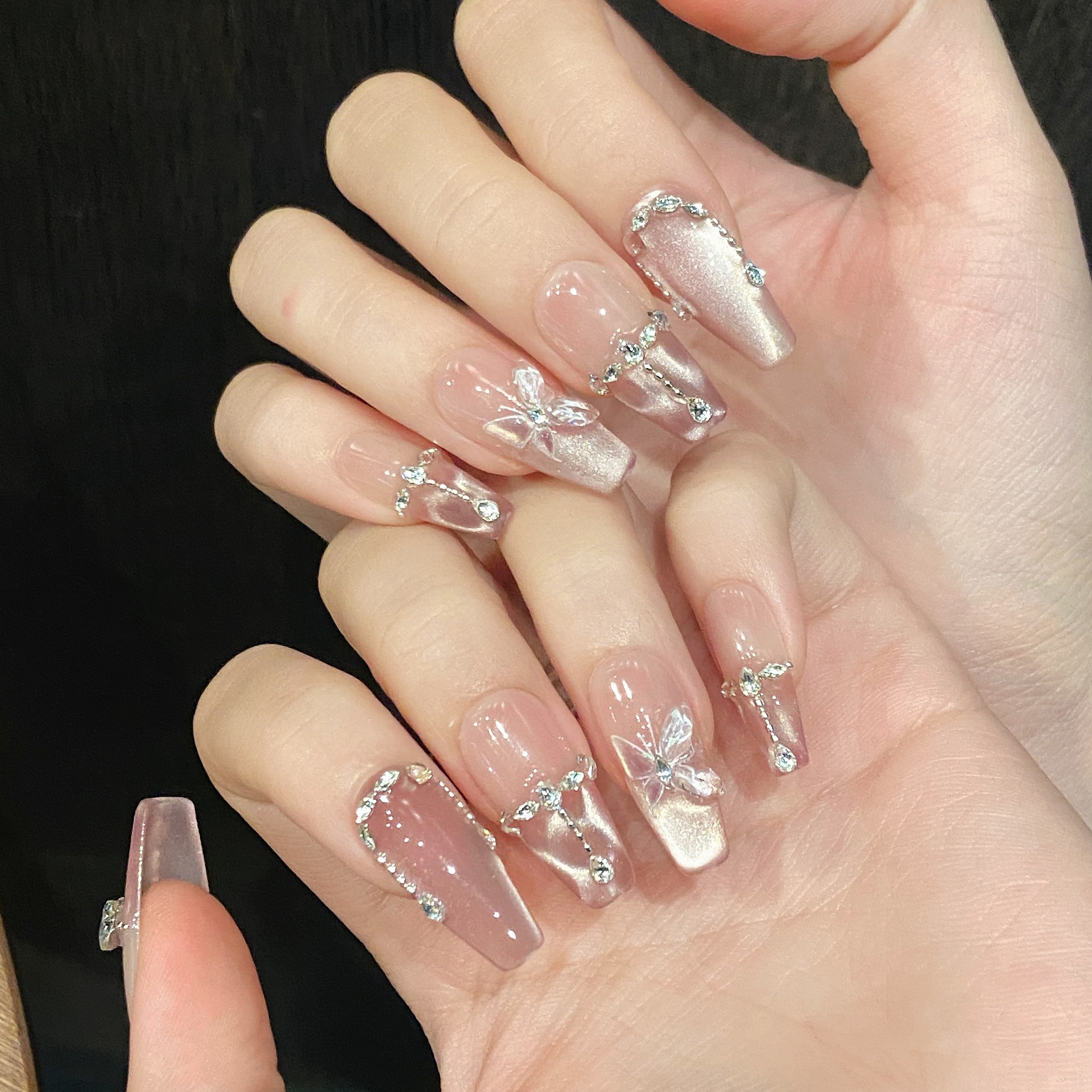 10pcs Handmade Press On Nails  - Nail Art Pink Cat Eye reseña y precio
