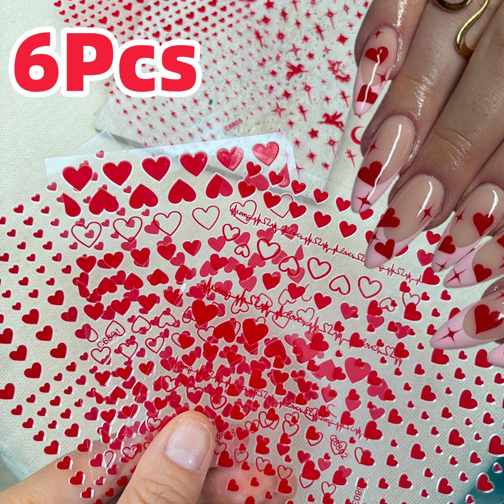 6Pcs/Set Red Love-Heart Valent - Nail Art Valentines Day reseña y precio