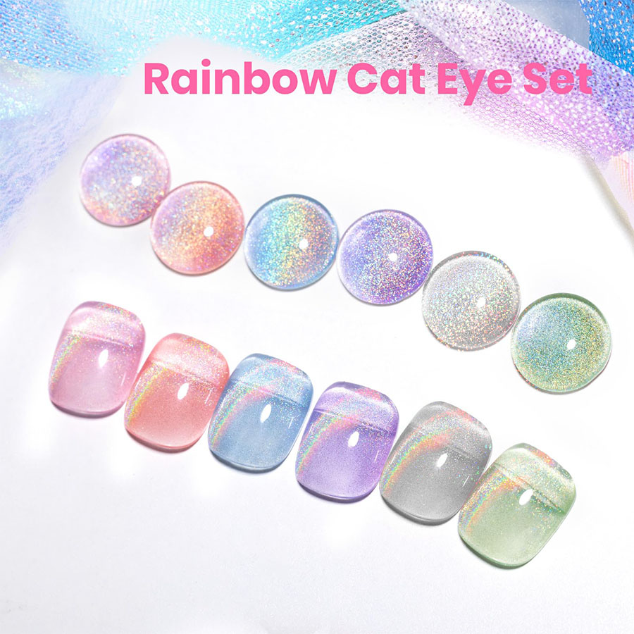 QAZIXU 1/6 Pcs Rainbow Cat Eye - Nail Art Pink Cat Eye reseña y precio