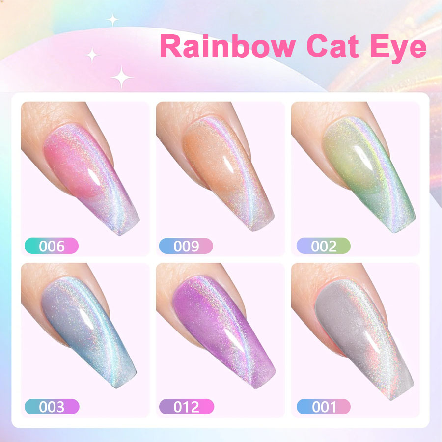 QAZIXU 1/6 Pcs Rainbow Cat Eye - Nail Art Pink Cat Eye reseña y precio