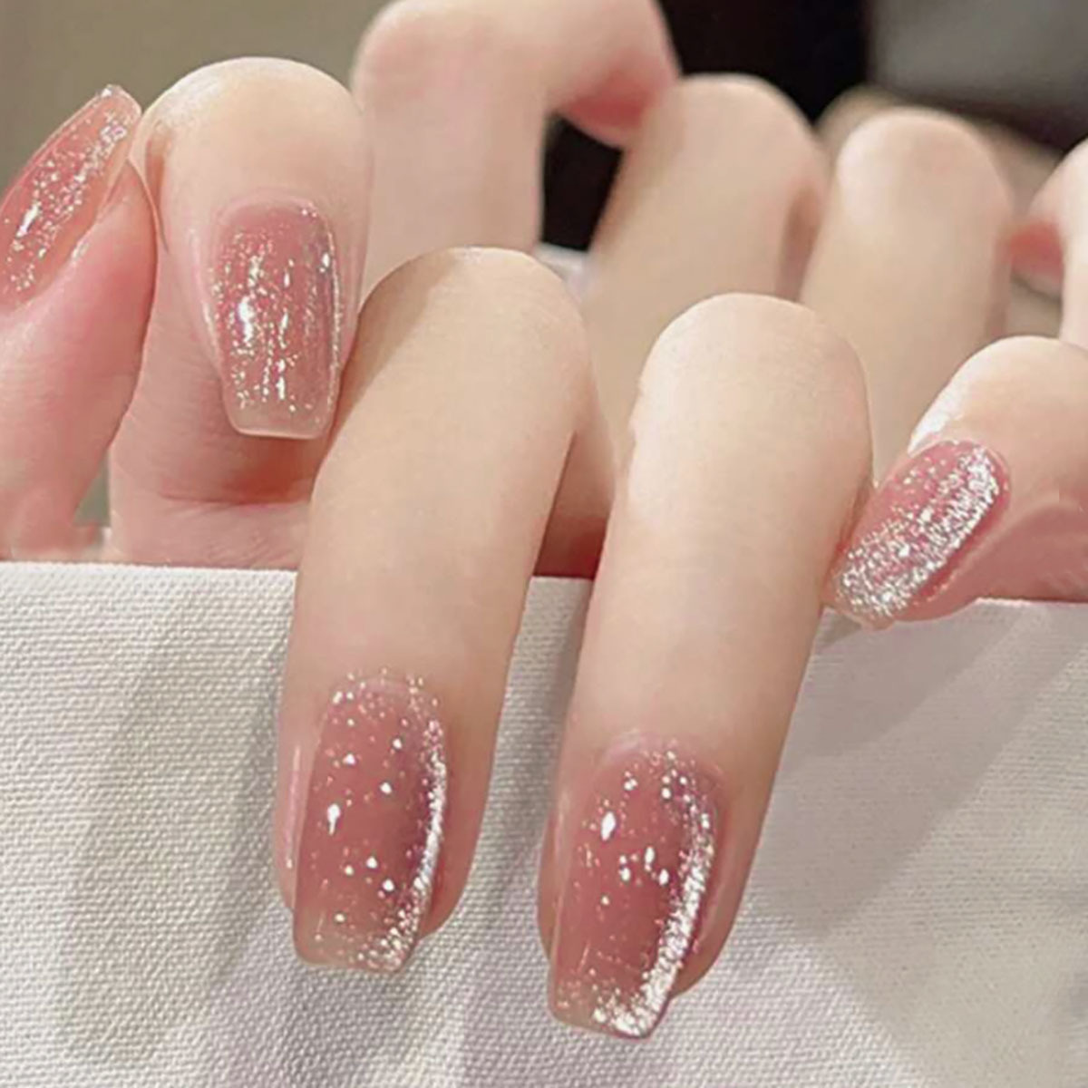 24pcs/set short square fake na - Nail Art Pink Cat Eye reseña y precio