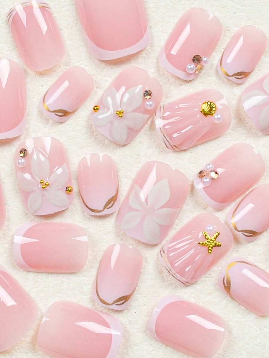 24pcs Short Square Nail Sticke - Nail Art Elegan reseña y precio