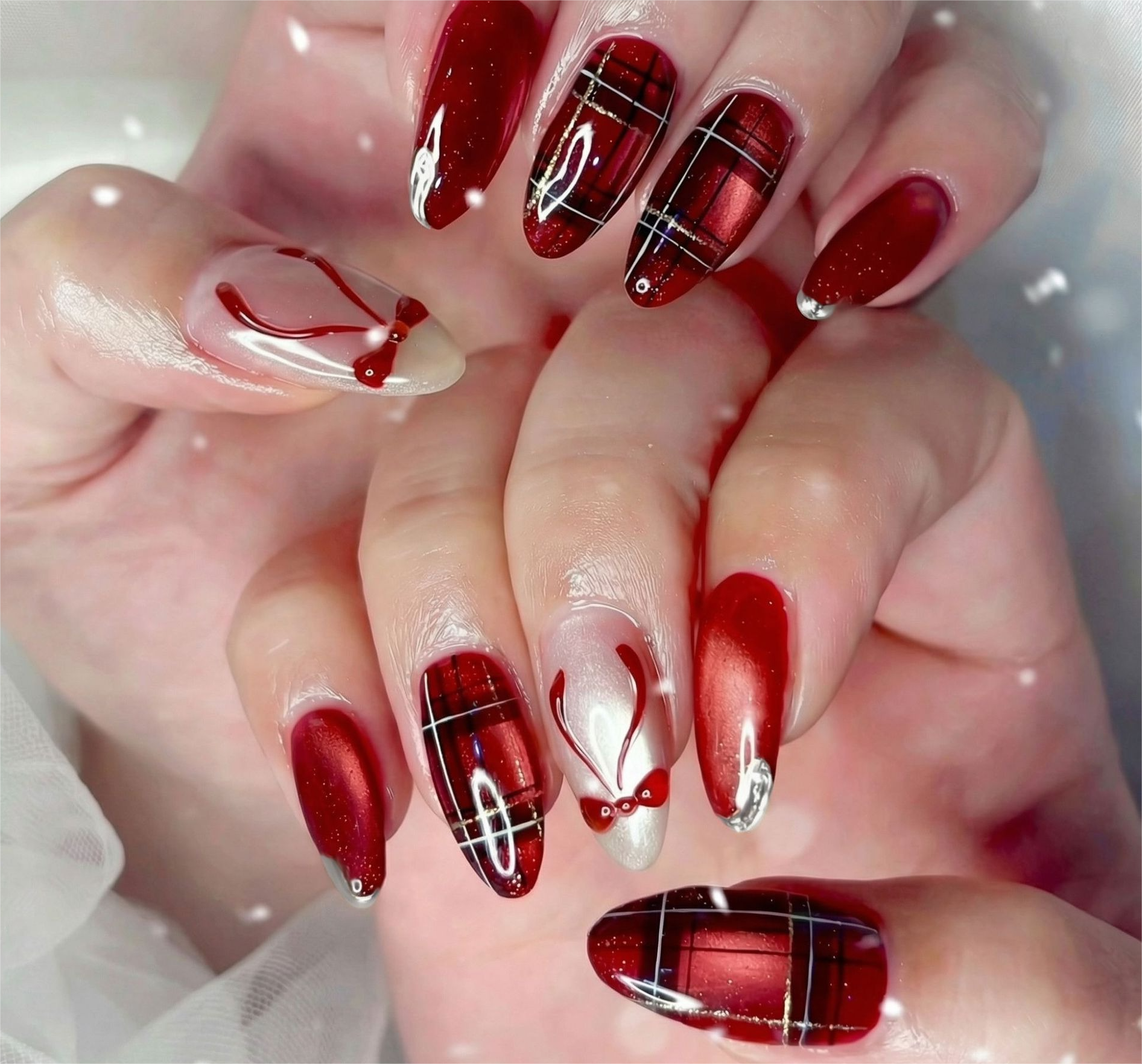 24PCS Red 3D Bow Cat Eye False - Nail Art Valentines Day reseña y precio