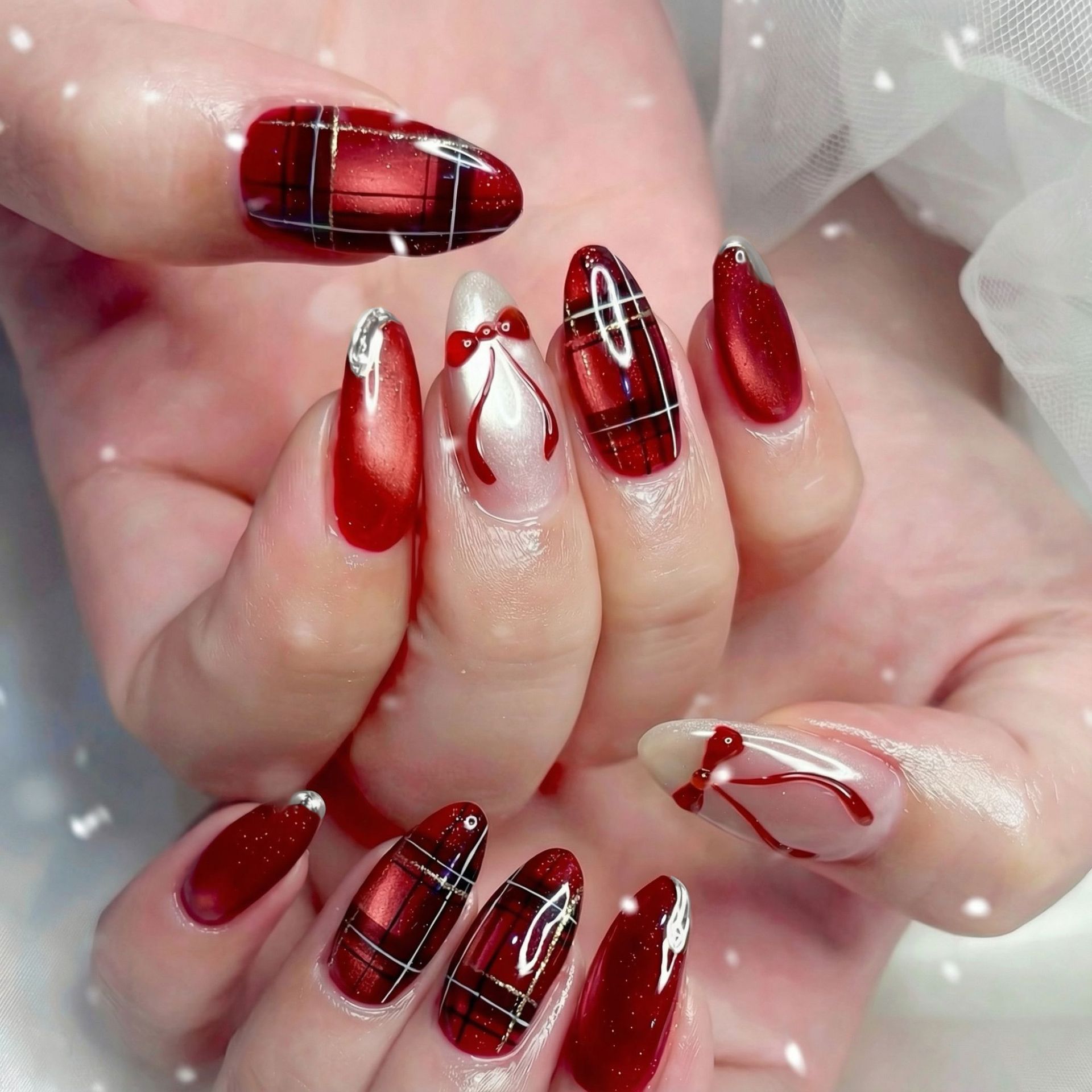 24PCS Red 3D Bow Cat Eye False - Nail Art Valentines Day reseña y precio