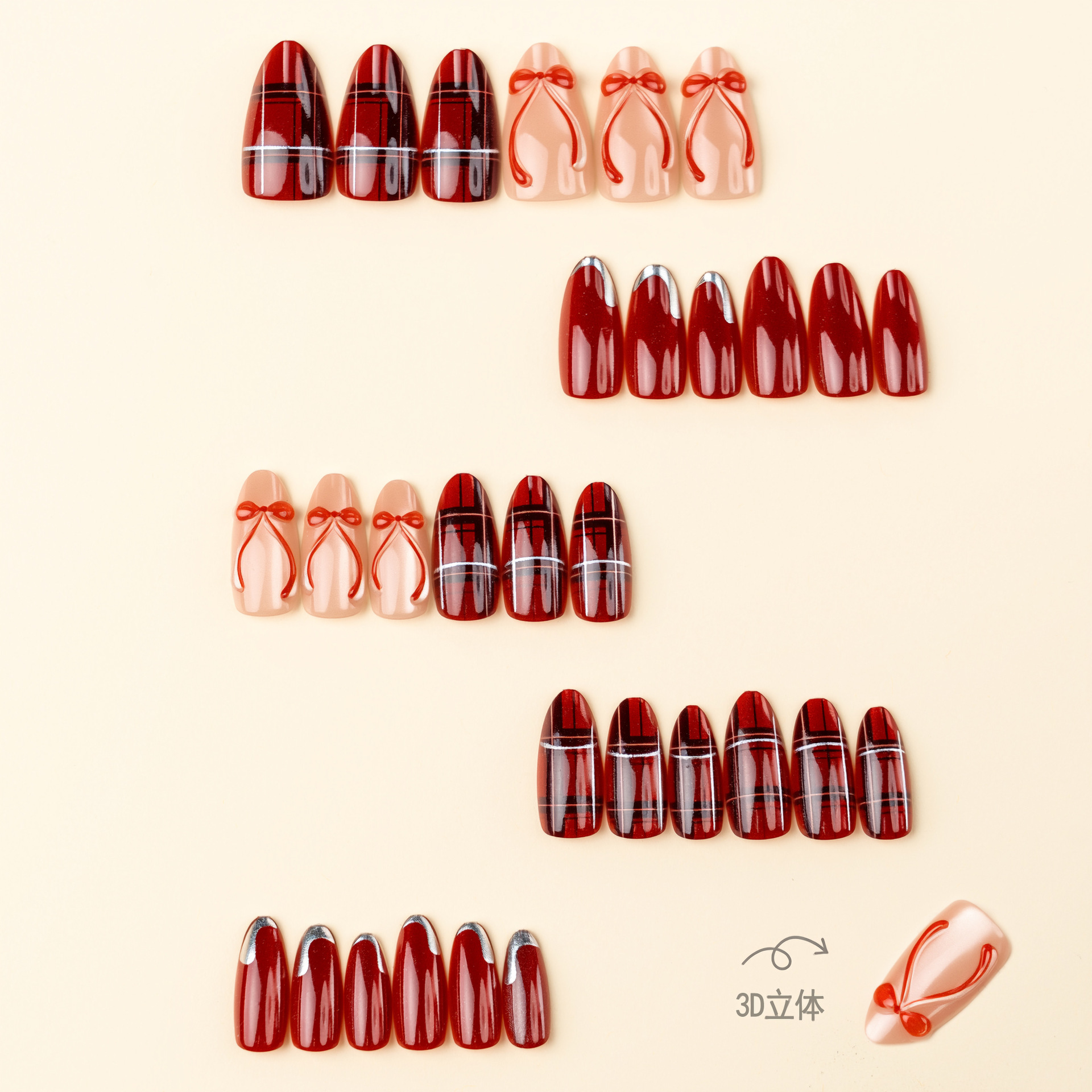 24PCS Red 3D Bow Cat Eye False - Nail Art Valentines Day reseña y precio