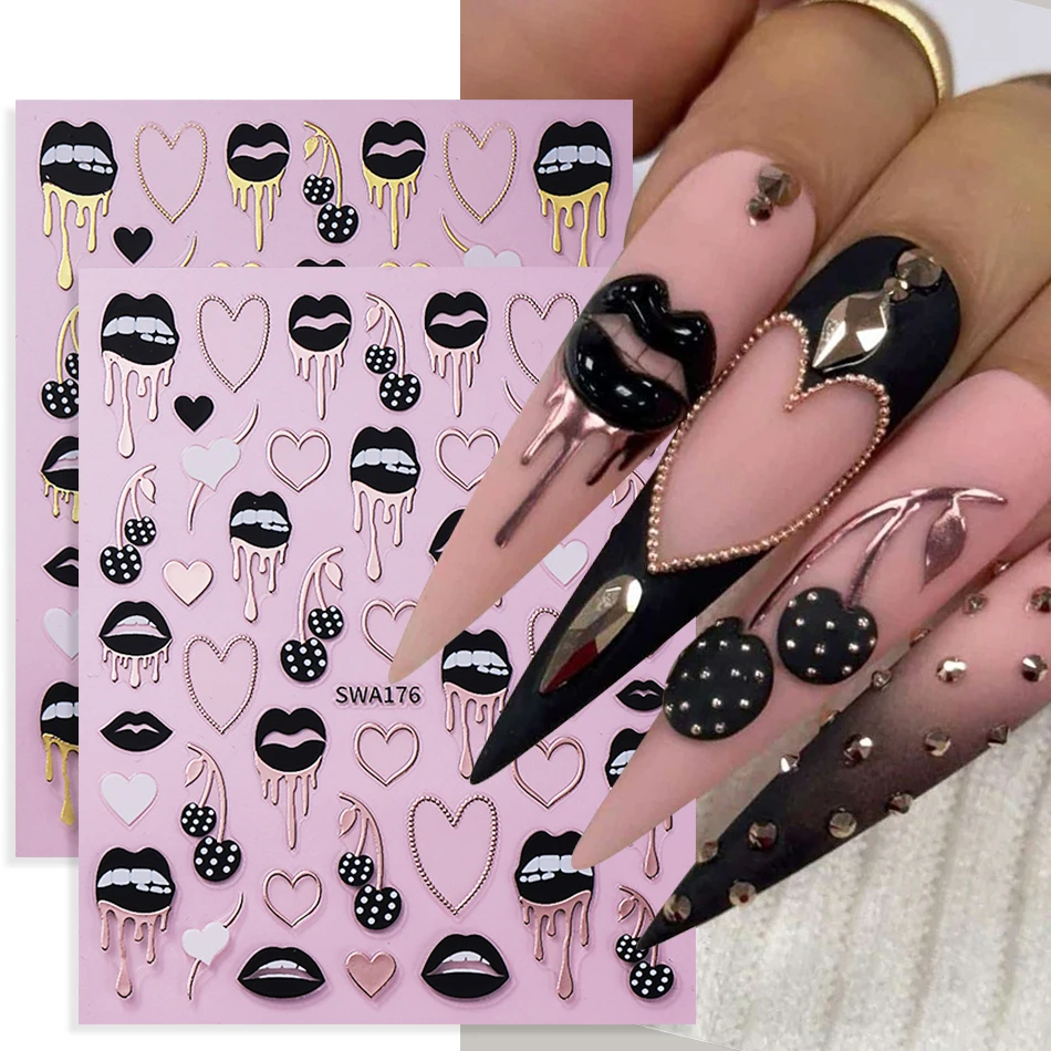 2pcs Black Lips Love Heart Nai - Nail Art Valentines Day reseña y precio