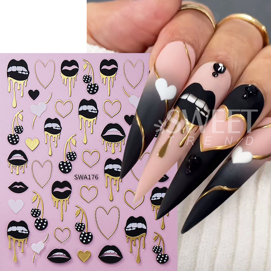 2pcs Black Lips Love Heart Nai - Nail Art Valentines Day reseña y precio