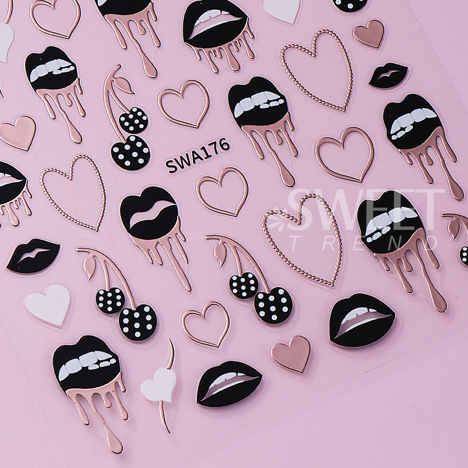 2pcs Black Lips Love Heart Nai - Nail Art Valentines Day reseña y precio