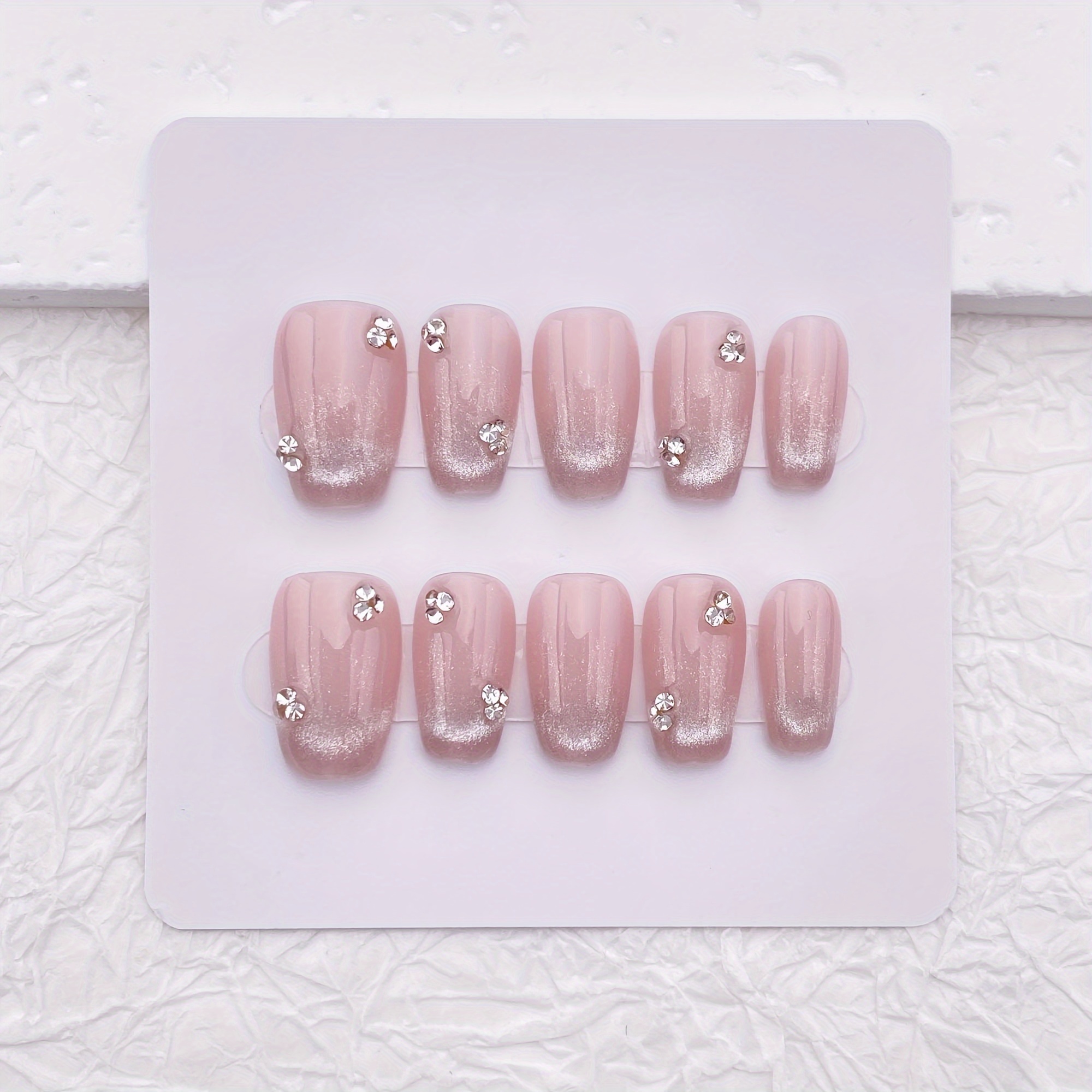 10pcs Handmade Press On Nails, - Nail Art Pink Cat Eye reseña y precio