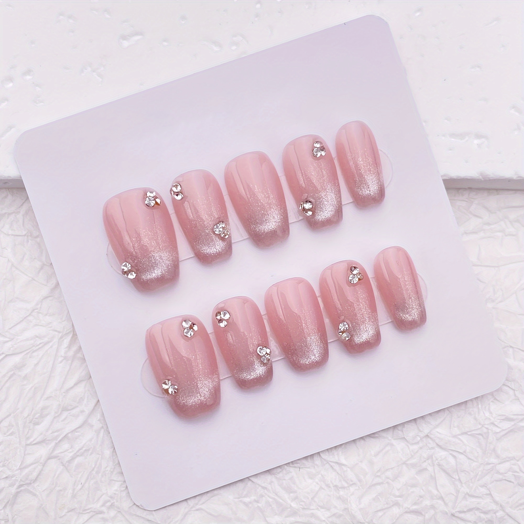 10pcs Handmade Press On Nails, - Nail Art Pink Cat Eye reseña y precio
