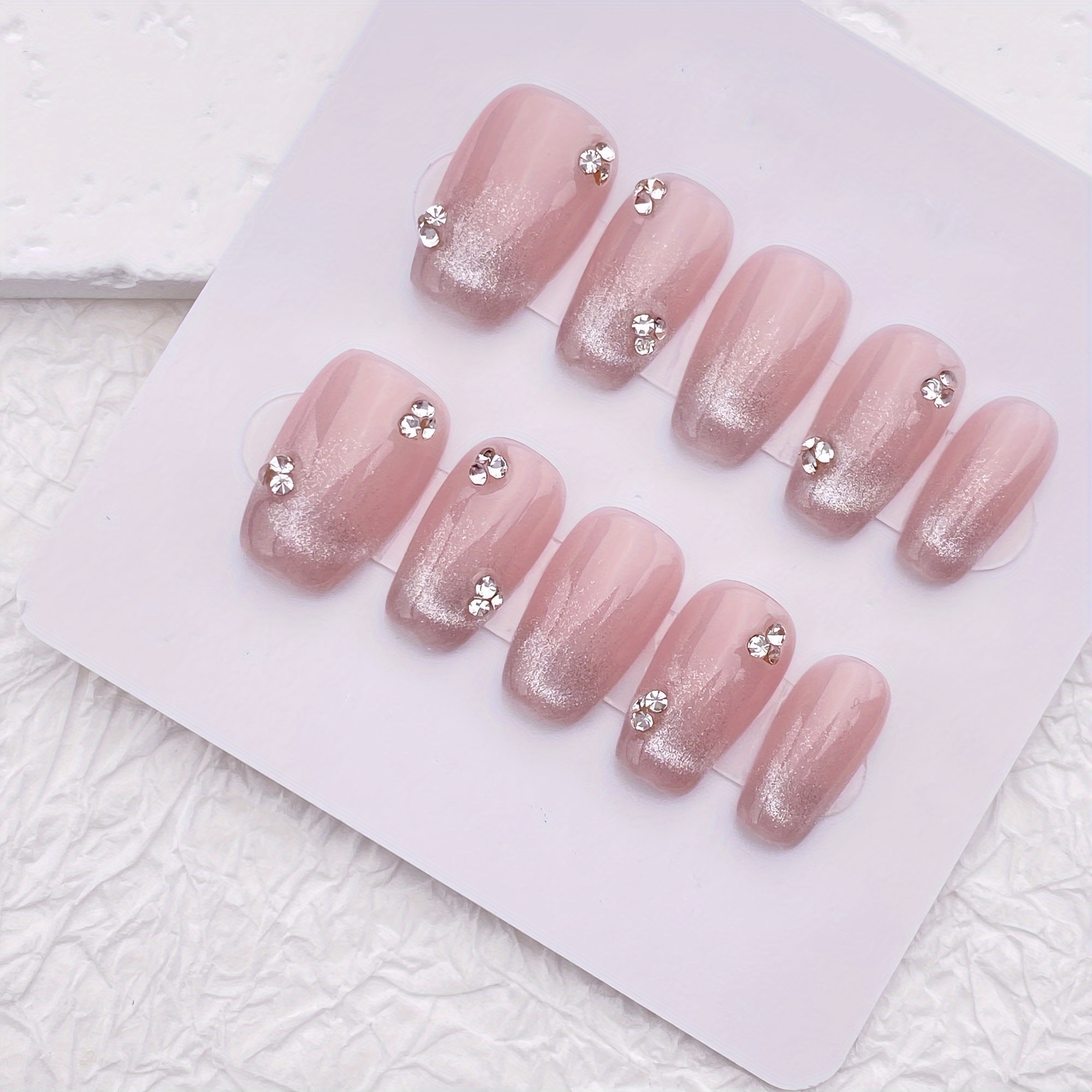10pcs Handmade Press On Nails, - Nail Art Pink Cat Eye reseña y precio