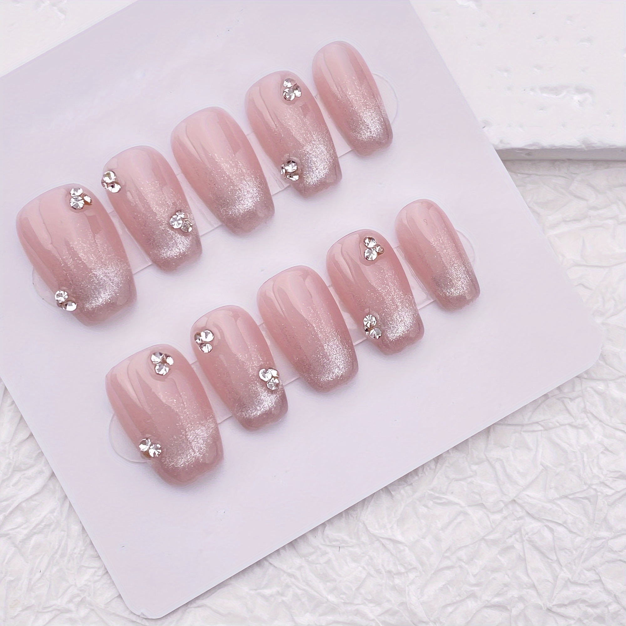 10pcs Handmade Press On Nails, - Nail Art Pink Cat Eye reseña y precio
