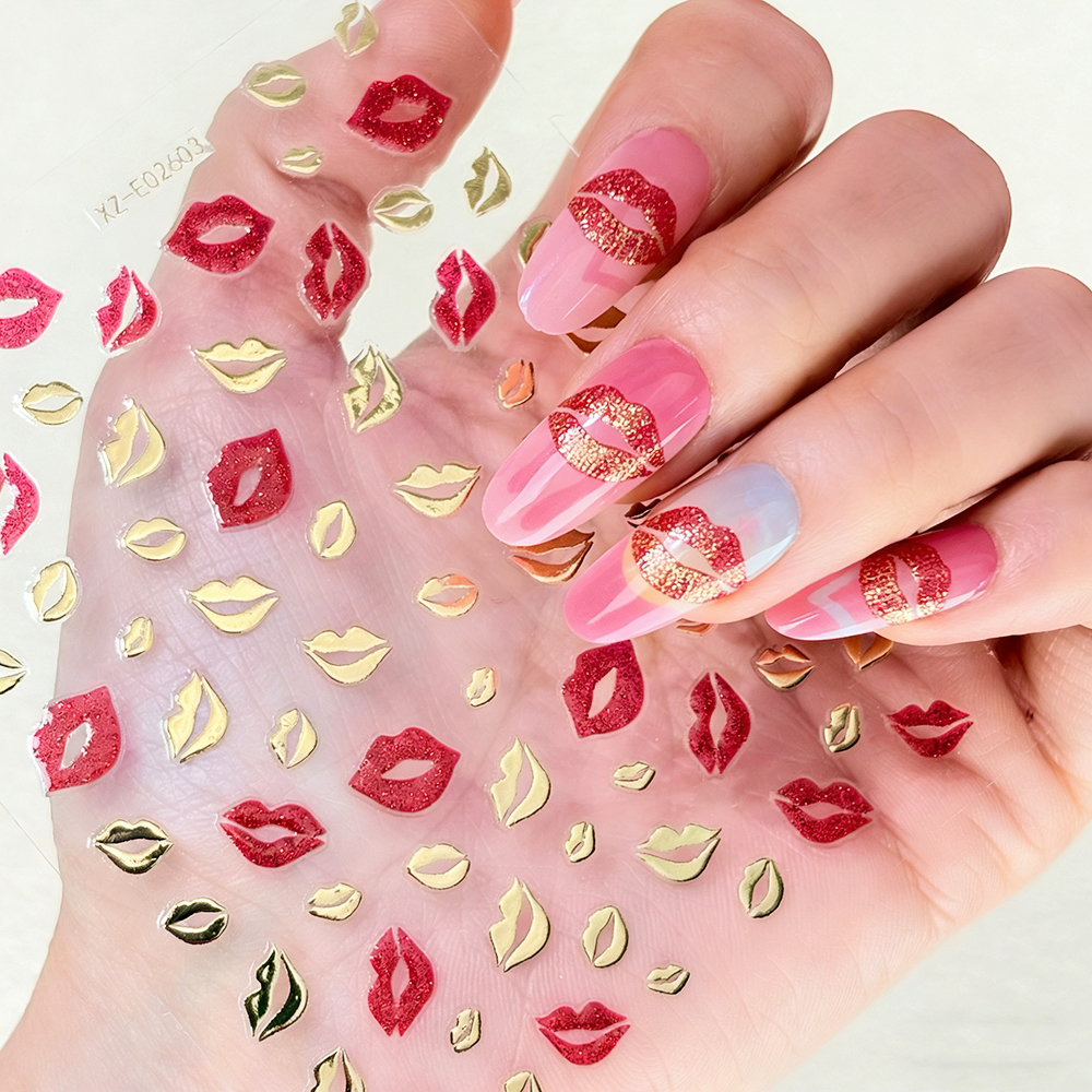 1pc Gold & Red Love Star Moon  - Nail Art Valentines Day reseña y precio