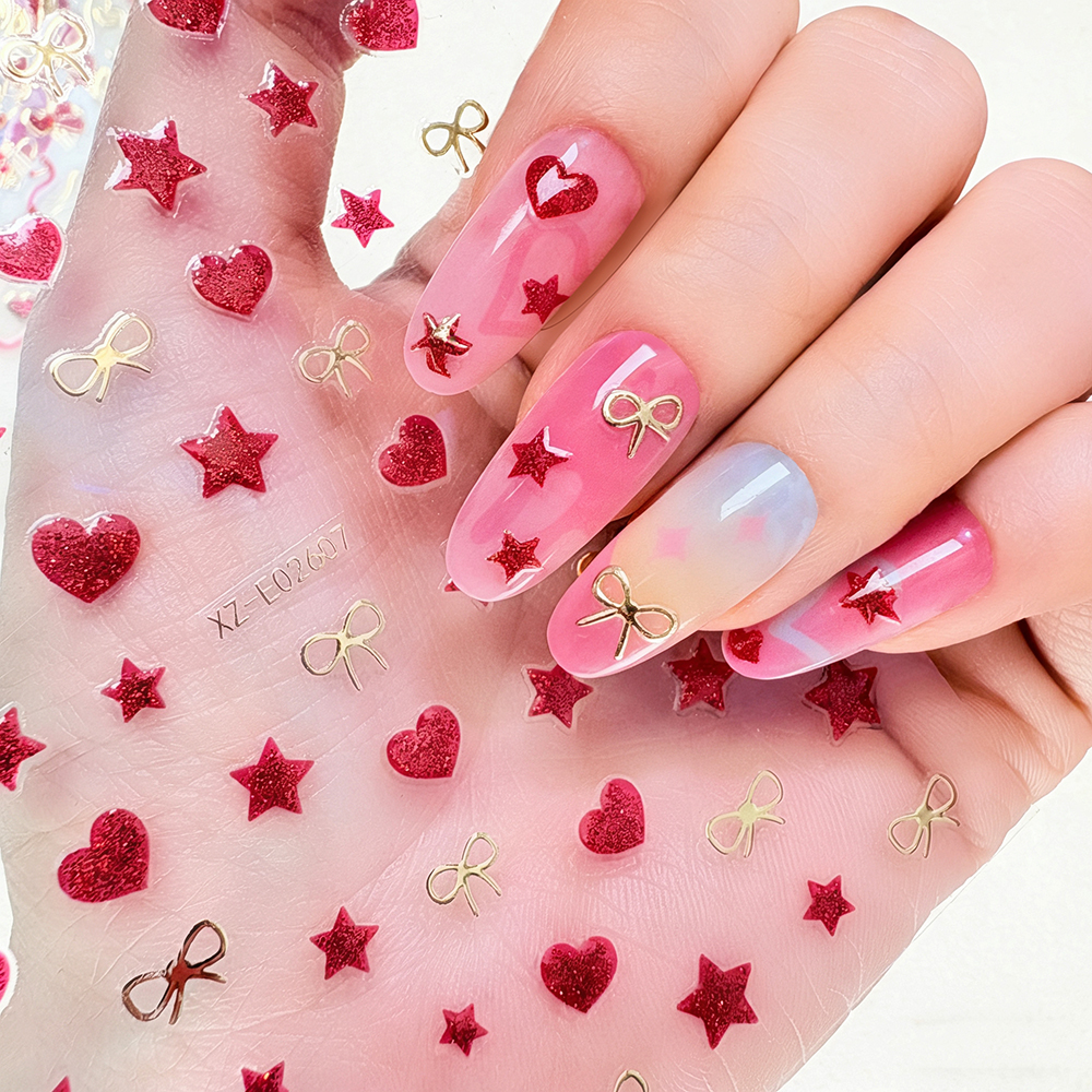 1pc Gold & Red Love Star Moon  - Nail Art Valentines Day reseña y precio