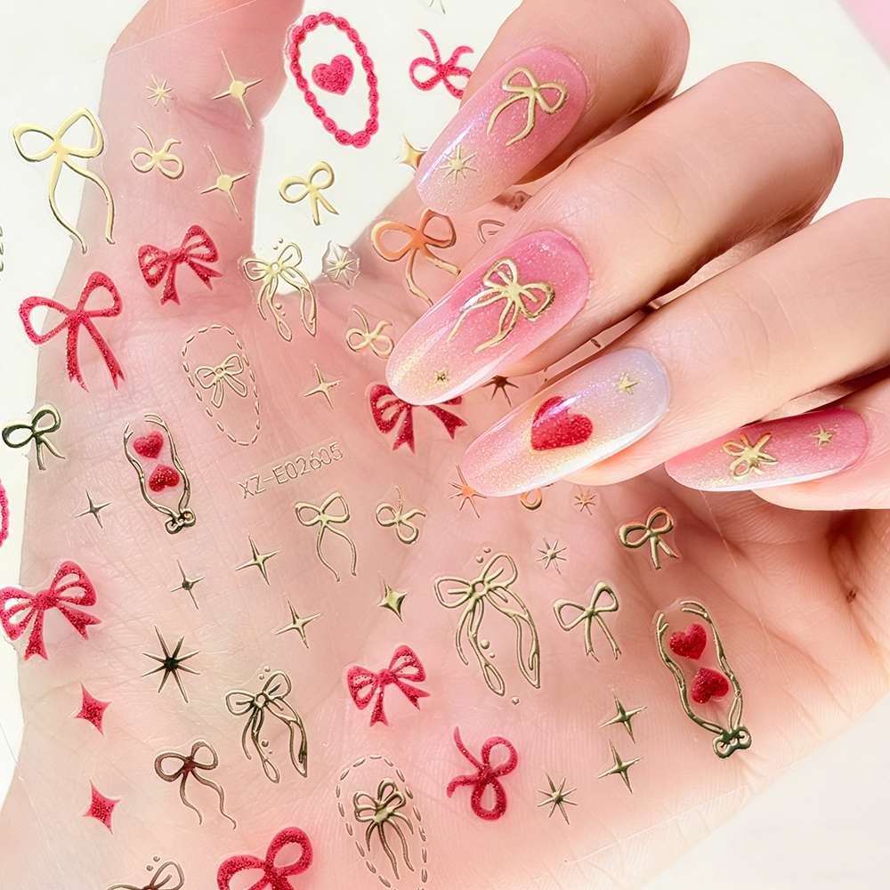 1pc Gold & Red Love Star Moon  - Nail Art Valentines Day reseña y precio