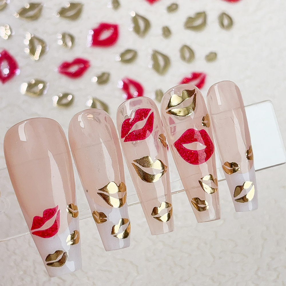 1pc Gold & Red Love Star Moon  - Nail Art Valentines Day reseña y precio