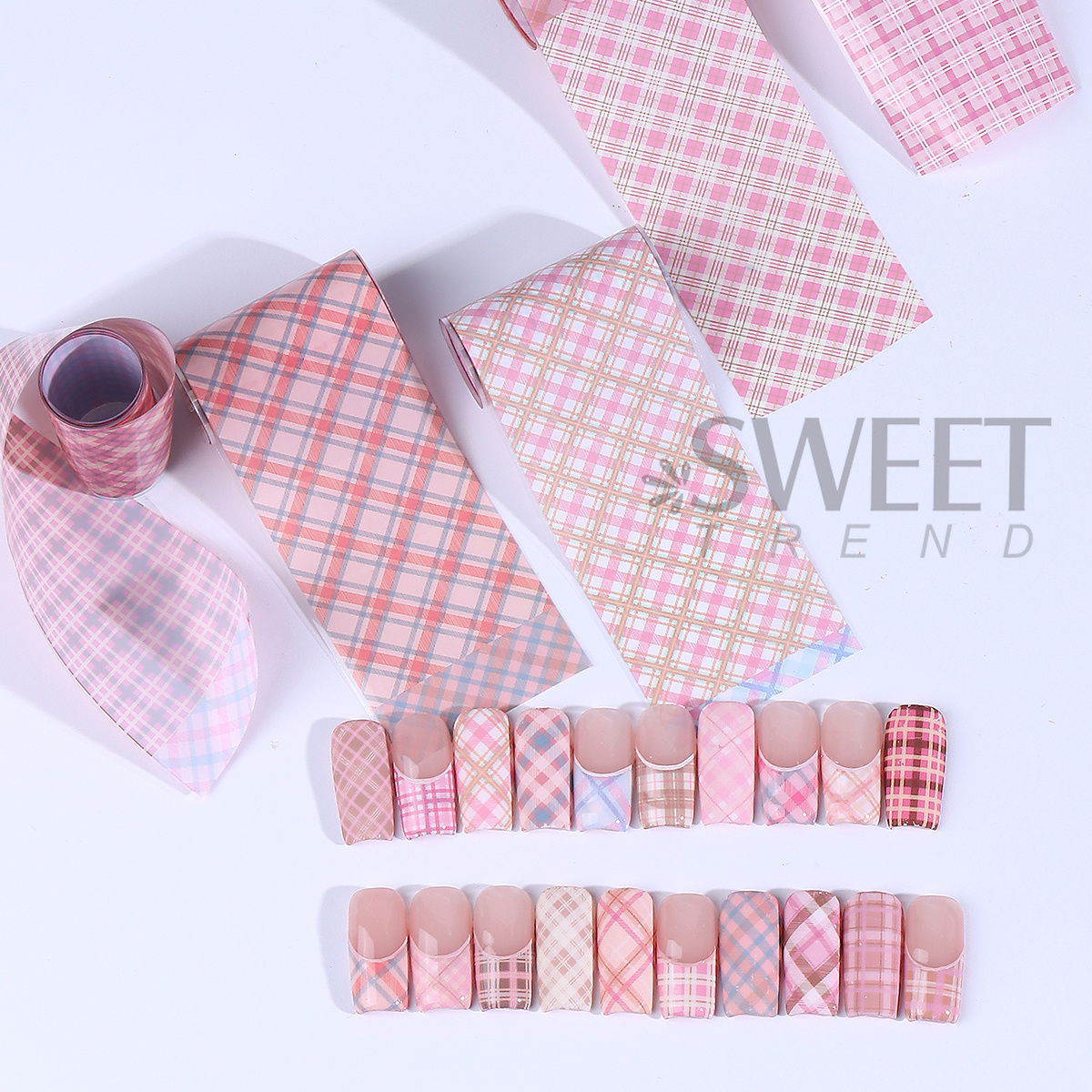 10 Rolls/Box Pink Plaid Design - Nail Art Valentines Day reseña y precio