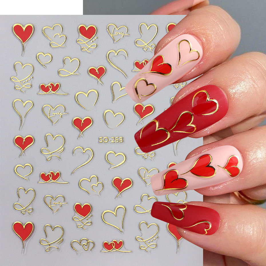 3pcs Y2K Gold Wave Line Heart  - Nail Art Valentines Day reseña y precio
