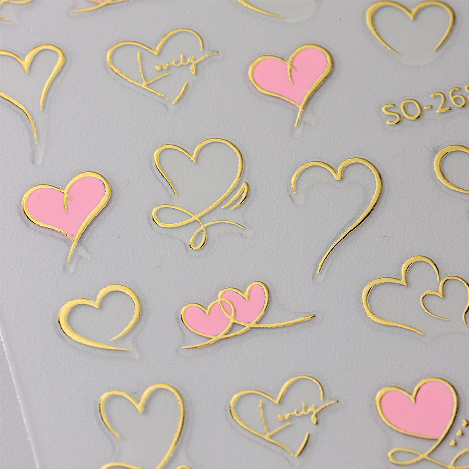 3pcs Y2K Gold Wave Line Heart  - Nail Art Valentines Day reseña y precio