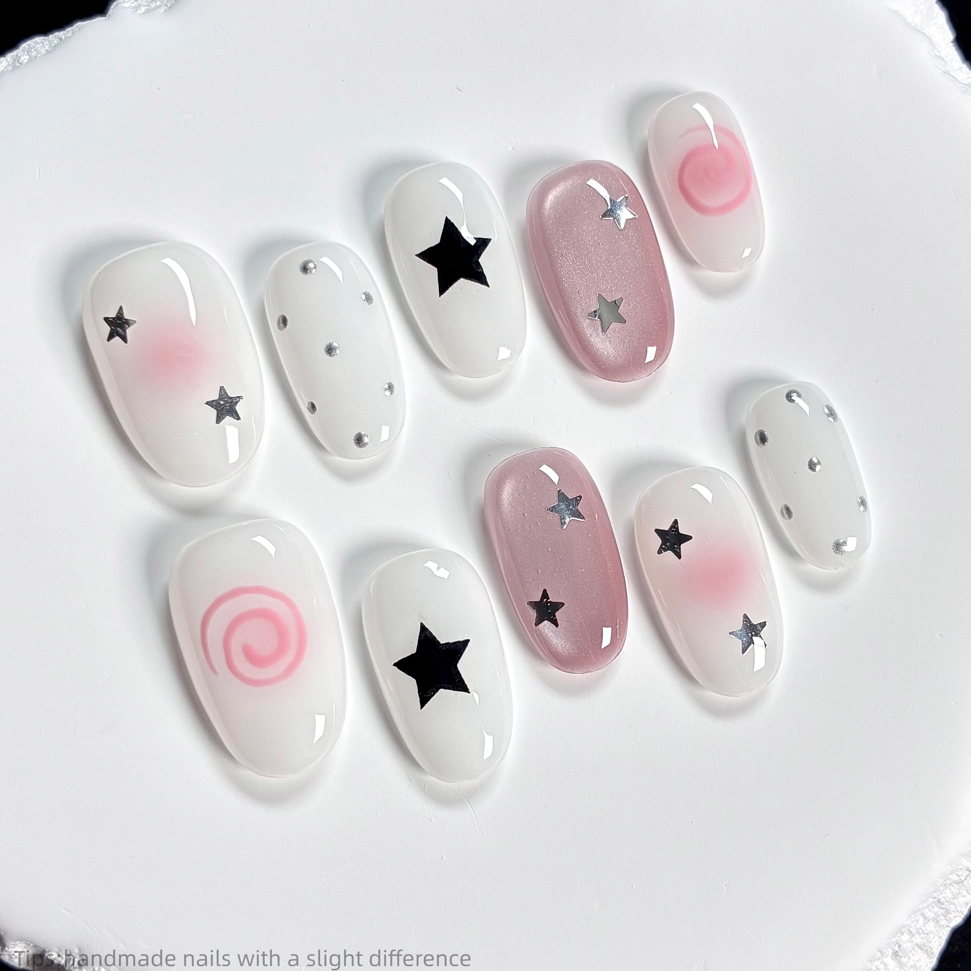 10pcs handmade pink press on n - Nail Art Pink Cat Eye reseña y precio