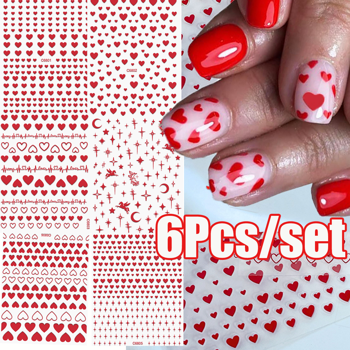 6Pcs/Kit Valentines Day 3D Red - Nail Art Valentines Day reseña y precio