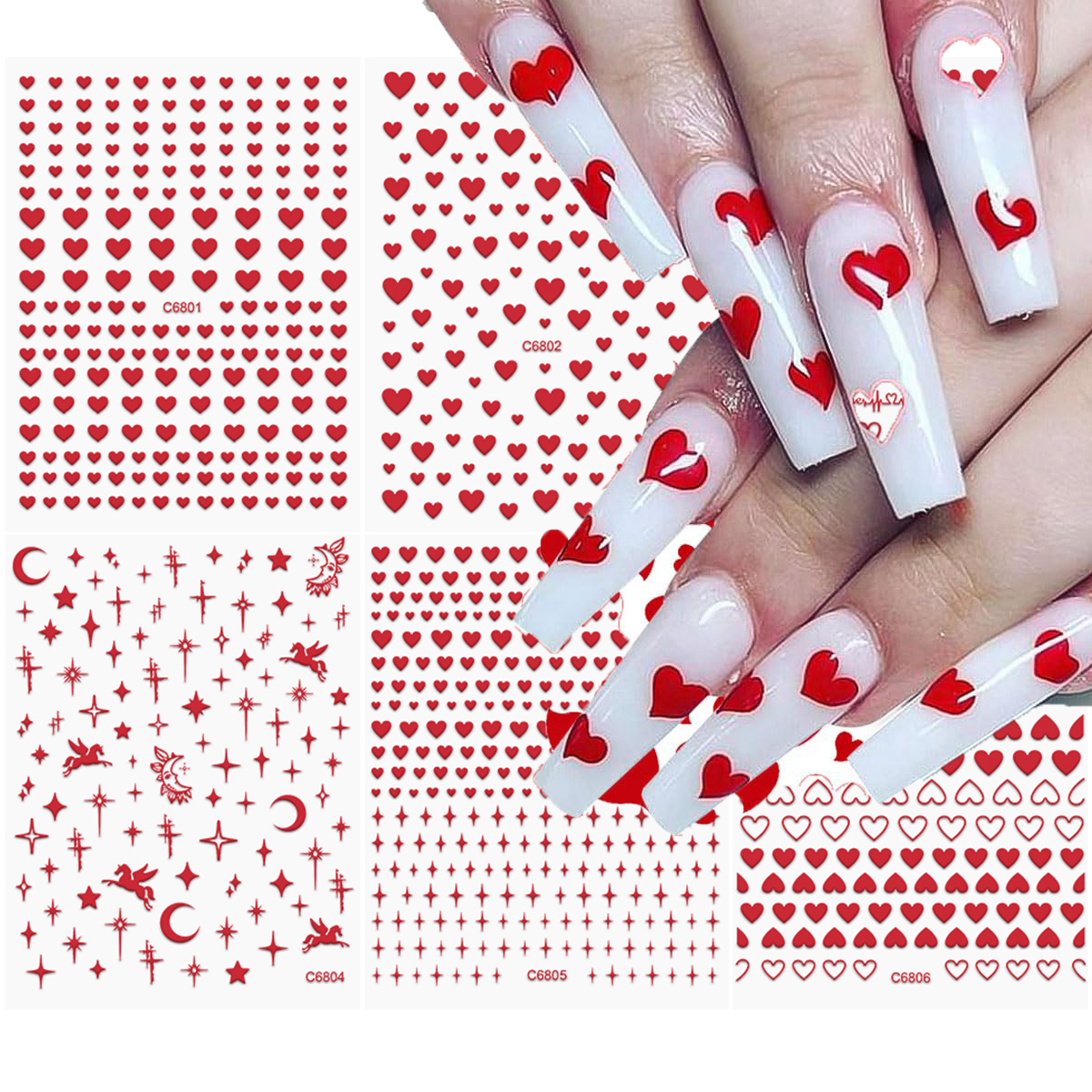 6Pcs/Kit Valentines Day 3D Red - Nail Art Valentines Day reseña y precio