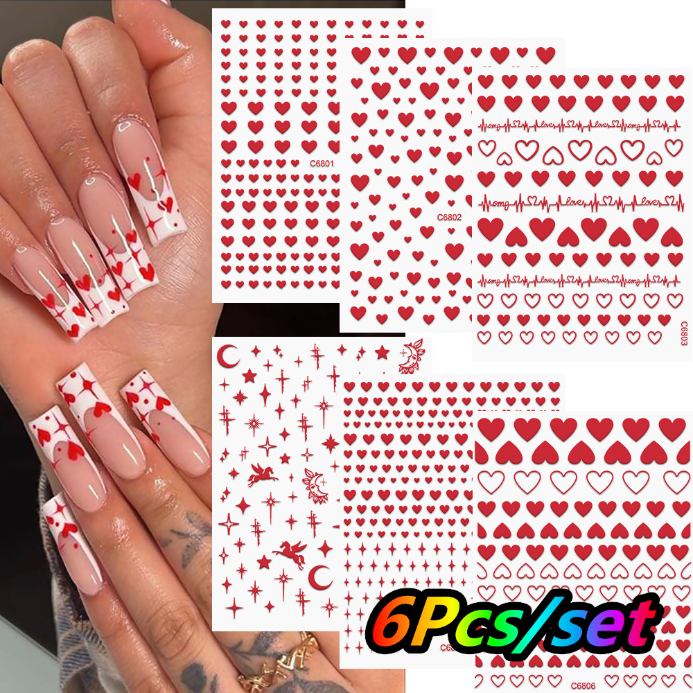 6Pcs/Kit Valentines Day 3D Red - Nail Art Valentines Day reseña y precio