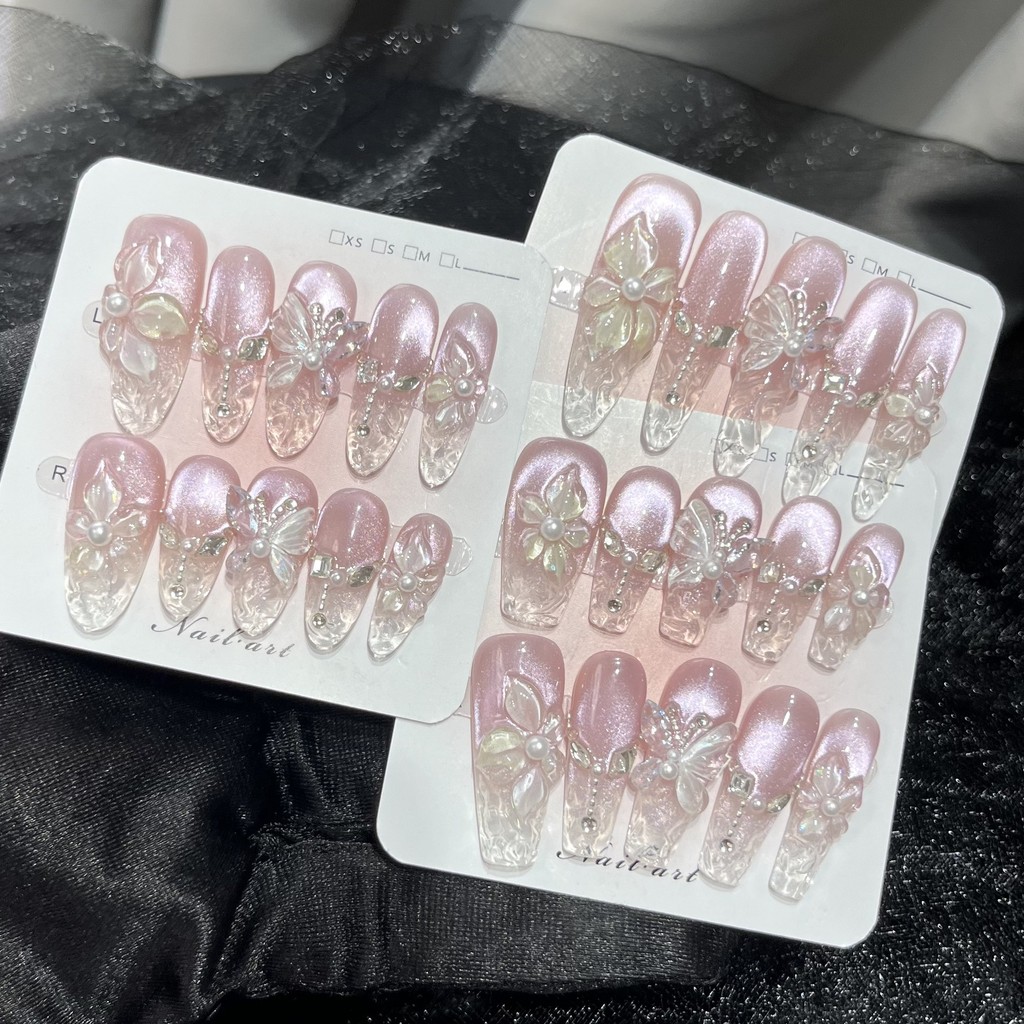Spring 3D Bauhinia Flower Hand - Nail Art Pink Cat Eye reseña y precio