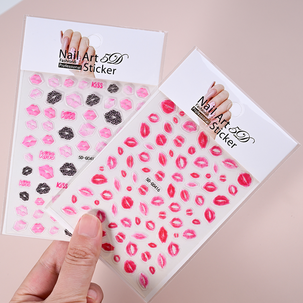 2pcs Valentines 3D Red Lips Pr - Nail Art Valentines Day reseña y precio