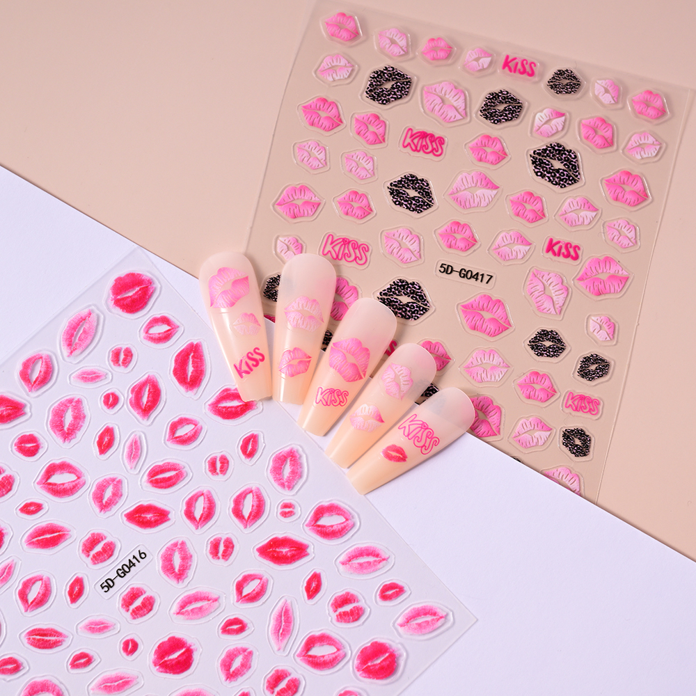 2pcs Valentines 3D Red Lips Pr - Nail Art Valentines Day reseña y precio